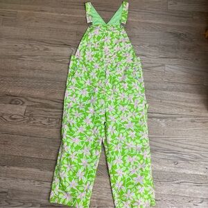 RARE Lilly Pulitzer Green and Pink Floral Jumpsuit Overalls - Small